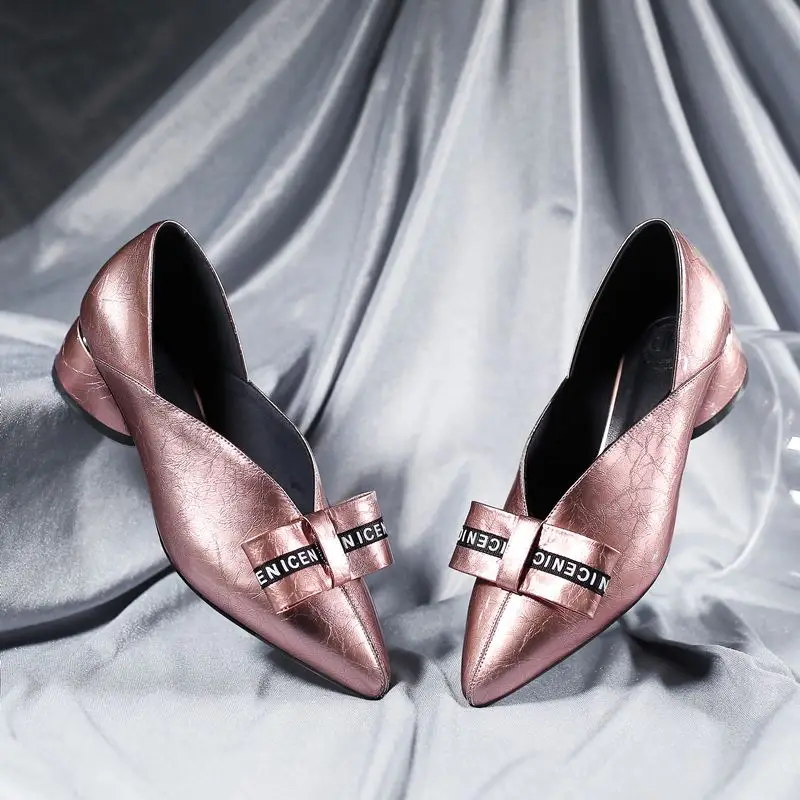 ALLBITEFO/Высококачественная женская обувь из натуральной кожи с острым носком на толстом каблуке; женская обувь на высоком каблуке с бантом; Офисная Женская обувь