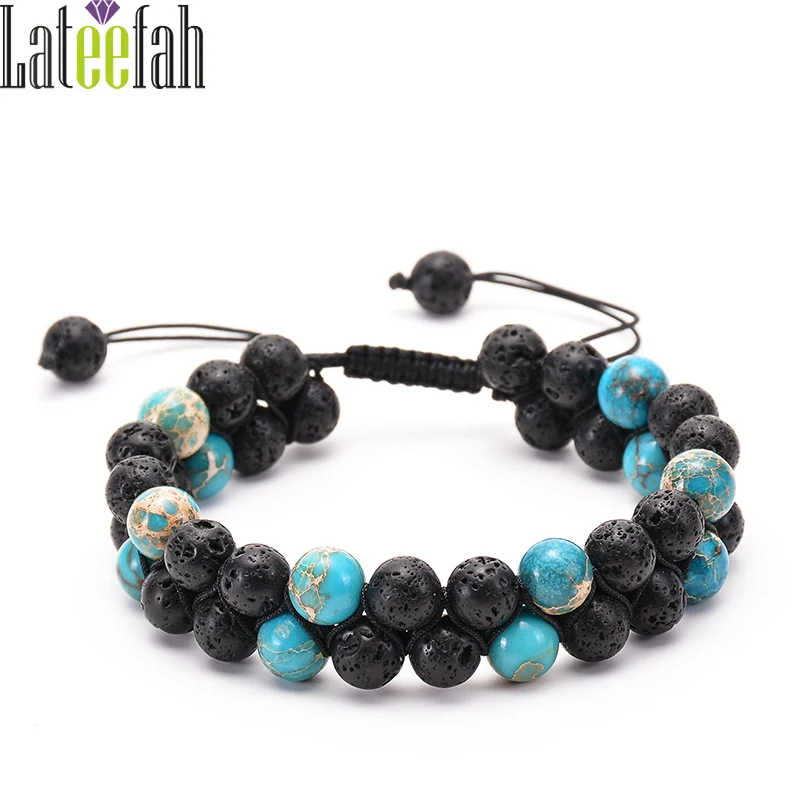 

Lateelah Fashion Jewelry Lava Stone Bracelets Handmade Stone Bracelets Blue Stone Bracelet for Unisex
