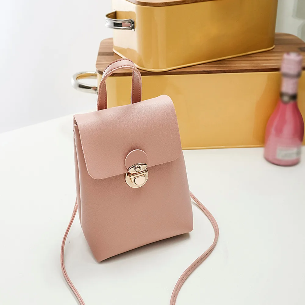

Women Shoulder Bag Metal Buckle PU leather Pure Color Shoulder Bag Messenger Satchel Tote Crossbody Bag Phone Bag