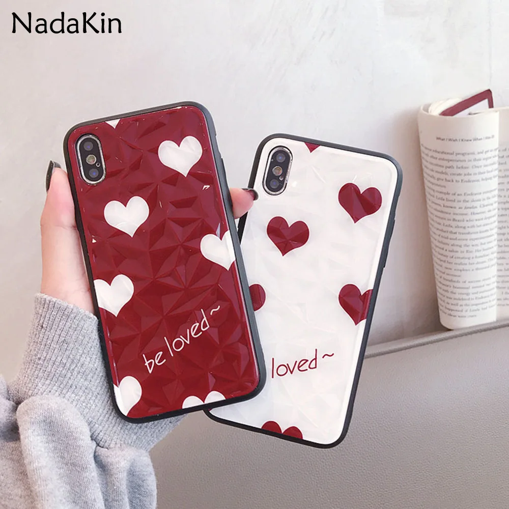 

Diamond Texture Back Phone Shell for Xiaomi Mi 8 SE Lite 9 Play Mix 3 A2 Redmi Note 7 Fitted Cover Case With Love Heart Pattern