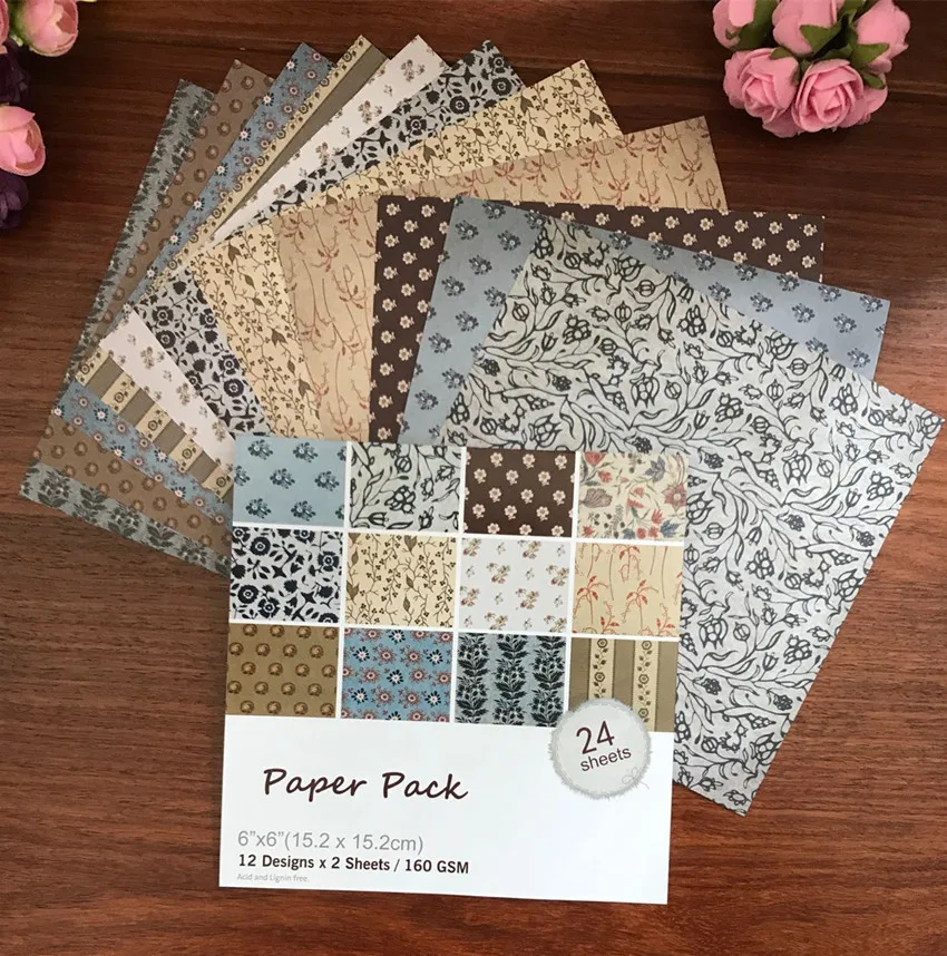

24pcs 6" Single-side Retro pattern creative paper craft art paper pack handmade scrapbooking kit set books