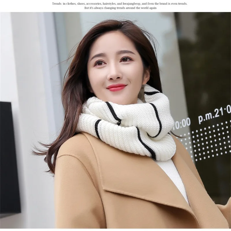 VISROVER Free Shipping Kniited Scarf Lic Winter Women Round Scarfs Infinity Snood Ladies Stripe Ring Loop Scarf  Unisex Circle  (14)