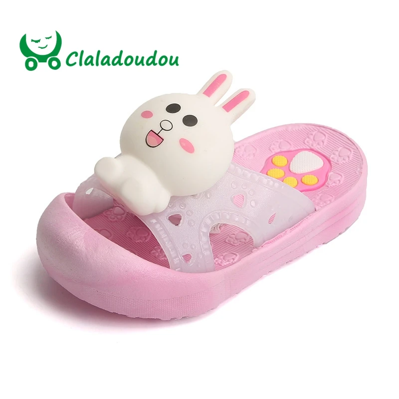 

Claladoudou 14.5-17CM Girls Summer Slipper Cute Rabbit Soft Anti-slip Home Out Floor Slipper Soft Rubber Toddler Beach Sandals