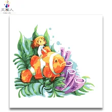 Девушка, рыба и морские водоросли изображения пронумерованы милые АНИМЕ diy Цифровая краска по номерам с комплектами для девочек практическая краска с рамкой