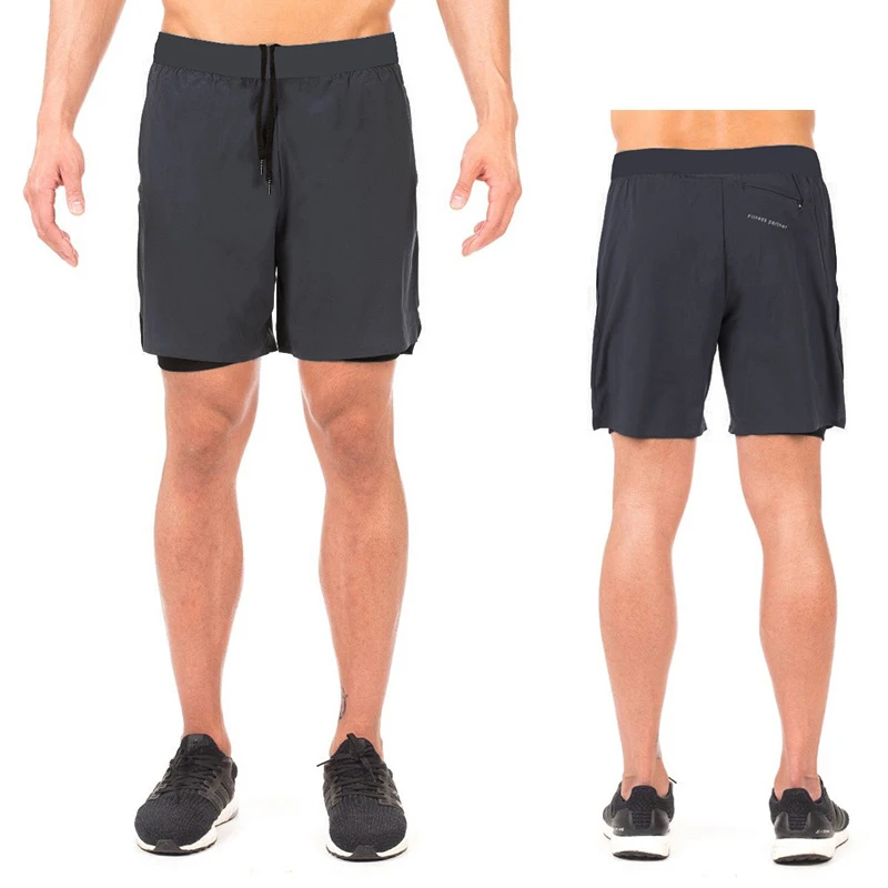 

Men's 2 in 1 Running Security Pockets Leisure Shorts Quick Drying Sport Shorts Built-in Pockets Hips Hiden Zipper Pockets M-XXL