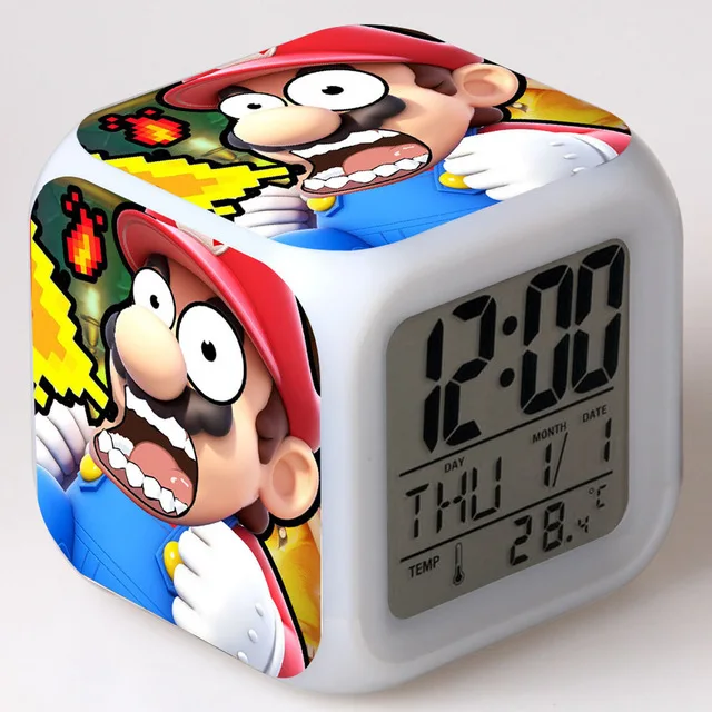 New Super Mario Bros Alarm Clock,Glowing LED Color Change Digital alarm