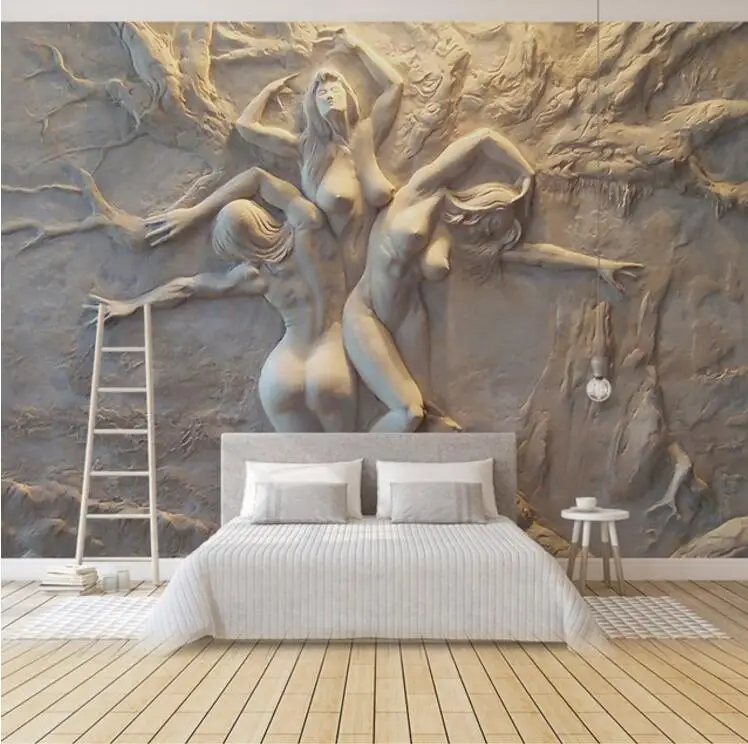 

Large Mural Living Room Bedroom Wall Papers 3D Stereoscopic Embossed Body Art Wall Oil Painting Custom Photo Wallpaper Rolls