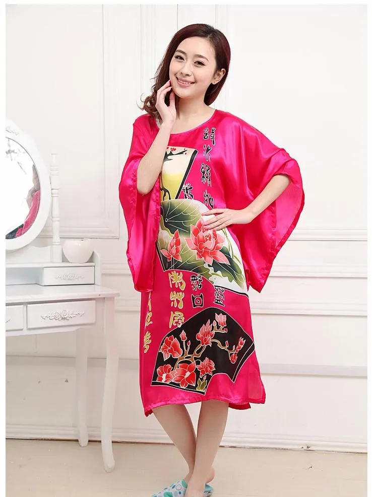 Лидер продаж, фиолетовый, летняя китайская женская ночная рубашка, шелк, искусственный шелк, банный халат, платье, кимоно, платье, Цветочная