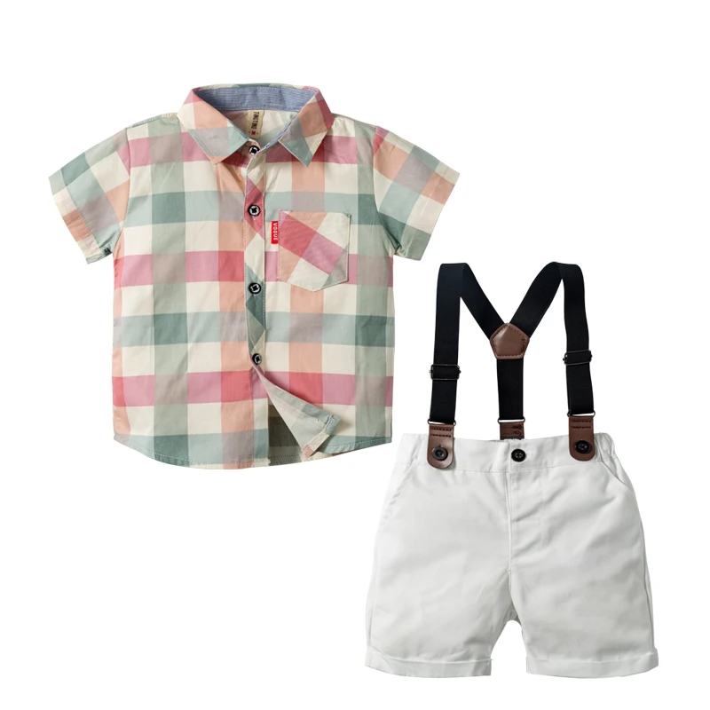 

Kids Baby Boy Shirt Plaid Suit Clothing Pink + White Belt Shorts For Toddler Party Birthday Toddler Boys Festive Costume