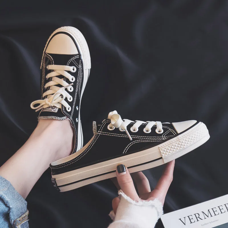 No heel canvas shoes for women in 