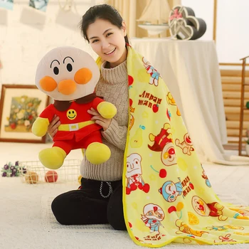

Candice guo plush toy stuffed doll cartoon Anpanman Baikinman hero with blanket office rest pillow cushion bed sleeping gift 1pc