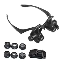 Защитные очки для ремонта часов, ювелирные изделия, увеличительные очки с светодиодный светильник, сменные 4 пары, лупа 10/15/20/25X объектив