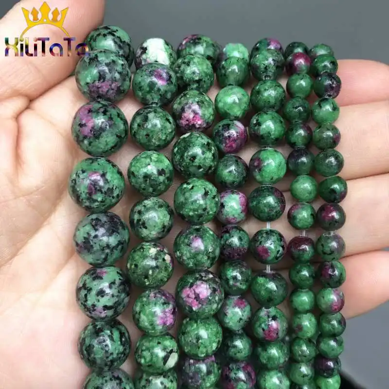 Natural Epidote Zoisite Stone Beads Smooth Round Loose Beads For Jewelry Making DIY Bracelet Necklace 15”Strand 6/8/10/12mm