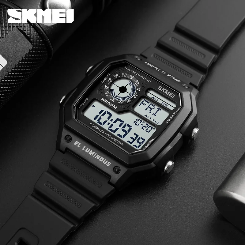 Marca de Luxo Masculino de Pulso à Prova Skmei Bússola Esportes Contagem Regressiva Relógio Masculino Relógios Top d’ Água Digital Eletrônico