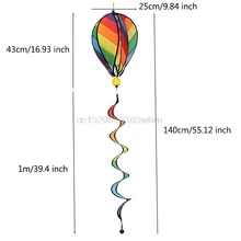 1Pc Rainbow Stripe Windsock Hot Air Balloon Wind Spinner Outdoor Kids Toy HC6U Drop shipping