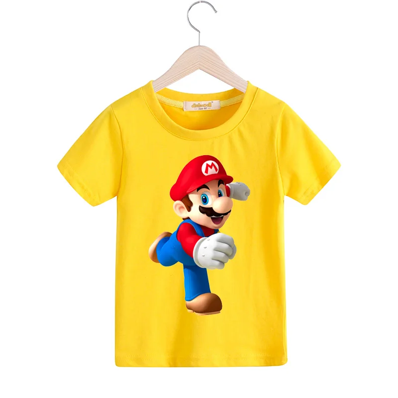 Детские летние футболки, одежда для мальчиков, хлопок, футболка с 3D принтом Марио футболка для девочек, одежда для детей, костюм с героями мультфильмов, TX048