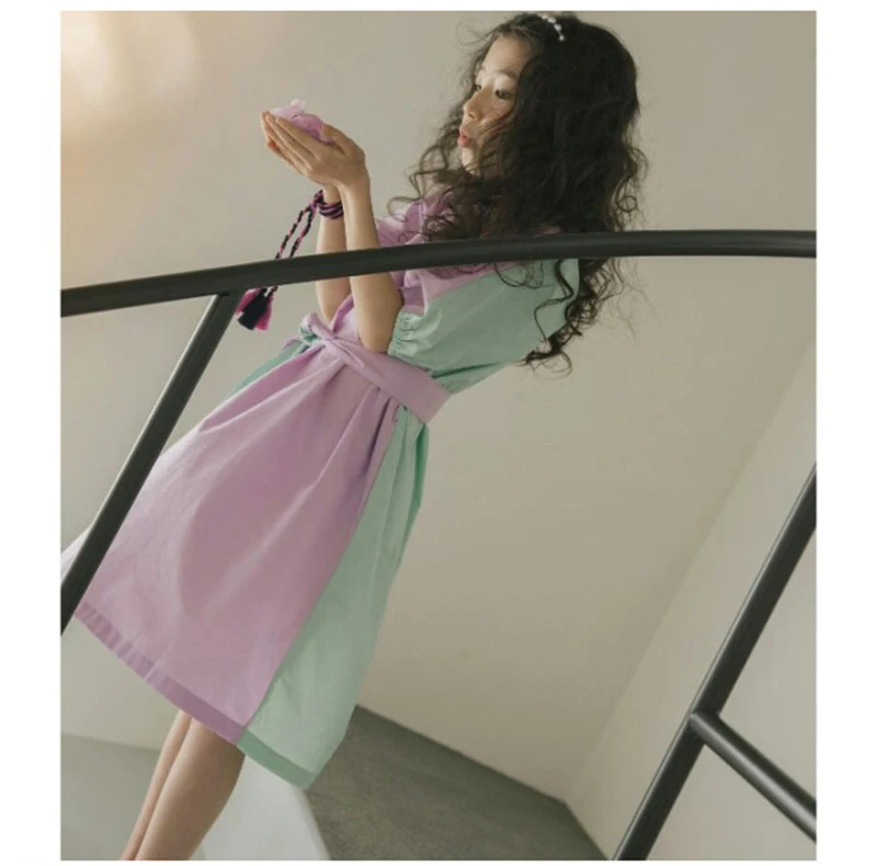 Brand New 2019 Girls Dress Two Colors Patchwork Children Cotton Dress for Baby Princess Dress Personality Teenage Dresses