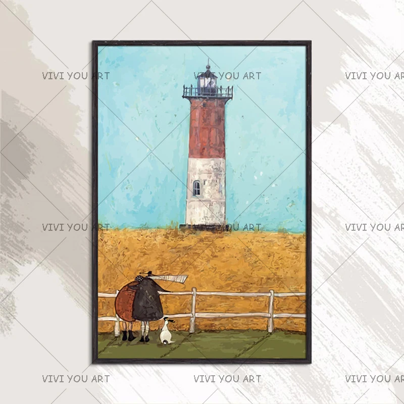 

Pure Handmade Oil Painting On Canvas "Wheat Field With Lighthouse" High Quality Hand-painted Creative Work Living Room Decorate