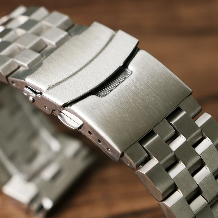 Silver/Black Solid Stainless Steel 22mm 20mm Watchbands Folding Clasp Mens High Quality Watch Strap Replacement
