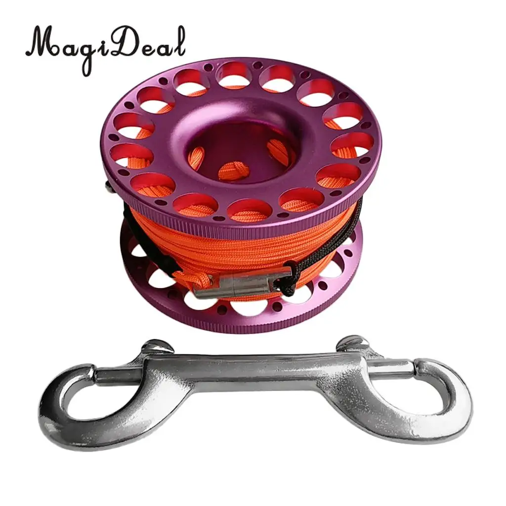 MagiDeal Red Aluminum Alloy Scuba Diving Finger Reel Spool with 15/30m Line Bolt Snap for Snorkeling Freediving Accessories