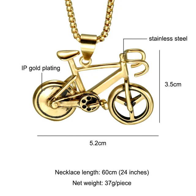HIP Biker Mens Charm Necklaces Pendants Gold Color 316L Stainless Steel