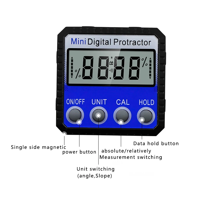  Blue Digital Inclinometer Display Protractor Inclinometer Resolution Bottom with Magnet Waterproof 