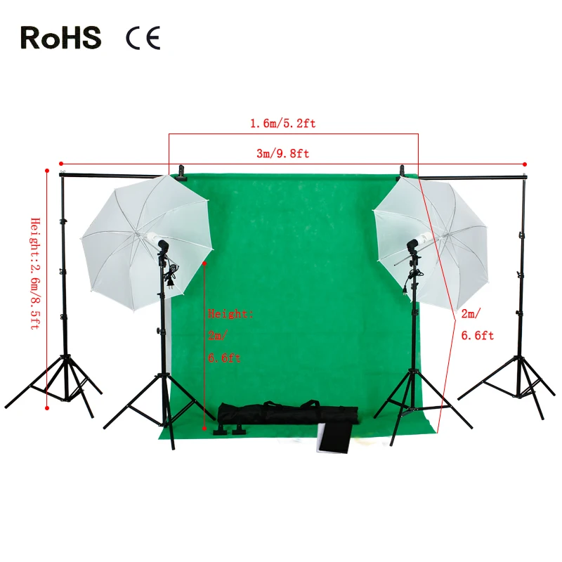 

Photo Studio Backdrop Umbrella Lighting Kit Set 3*1.6m*2m non-woven backdrops+2*45w 5500K Daylight Light Bulb