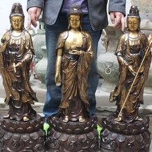 Bi002781 Тибет Бронзовый Свинка Стенд Лотоса Западной Бог Будда Шакьямуни Кван-инь Статуя Набор