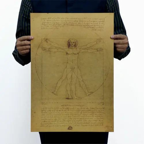 Винтаж Стиль Бумага плакат ретро в Наклейки на стену Леонардо да Винчи рукописи vintruvian человек украшения Бумага плакат jy-49 - Цвет: pp49 51x35cm