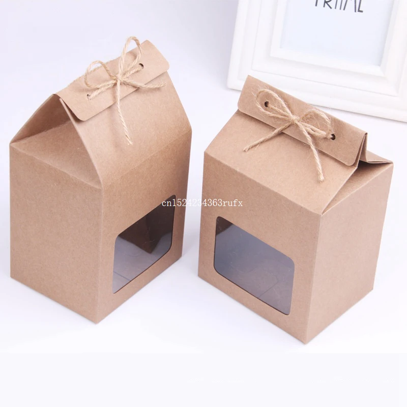 300pcs Kraft Paper Party Wedding Gift Bags Cake Chocolates Candy Packing BoxesStand Up Food Clear PVC Window Seal Boxes | Дом и сад