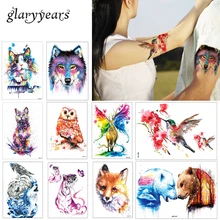 Яркие годы, 24 дизайна, 1 лист, акварельный рисунок, животные, тату, стикер, Сова, панда, узор, наклейка, поддельные, красота, Временные татуировки, подарок
