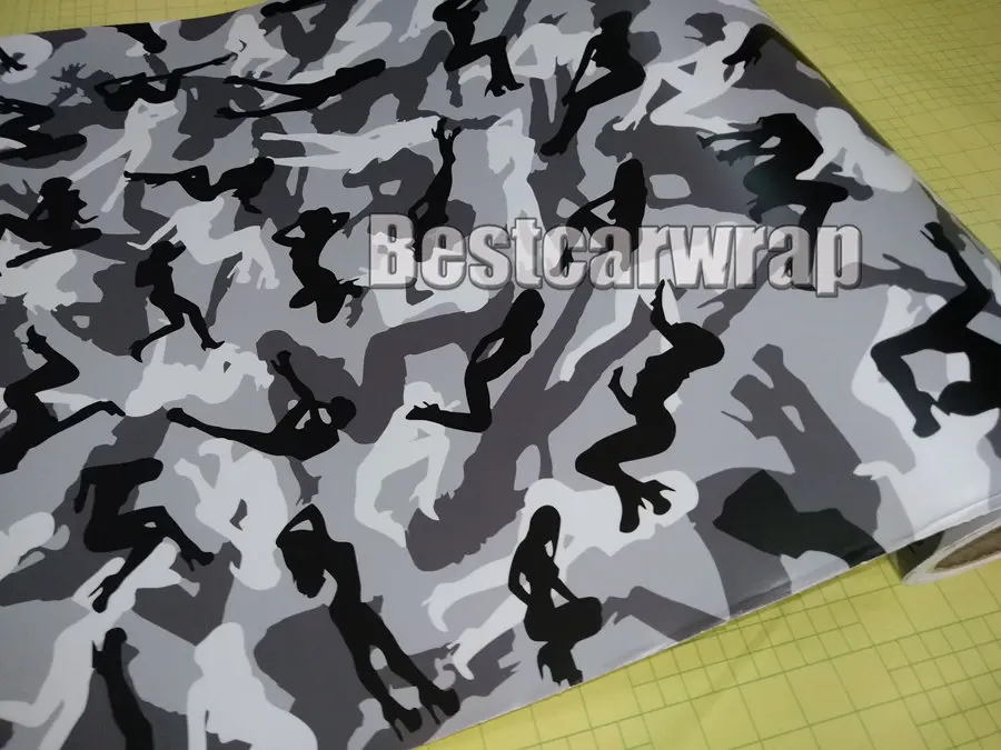Snow girl camouflage vinyl car wrapping film sticker Camo black white grey (2)