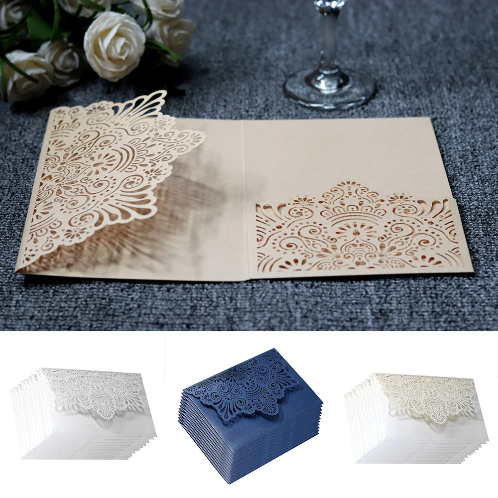  10pcs Business/Wedding Invitation Cards Personalized Laser Cut Romantic Party Greeting Card Floral  - 32957976133