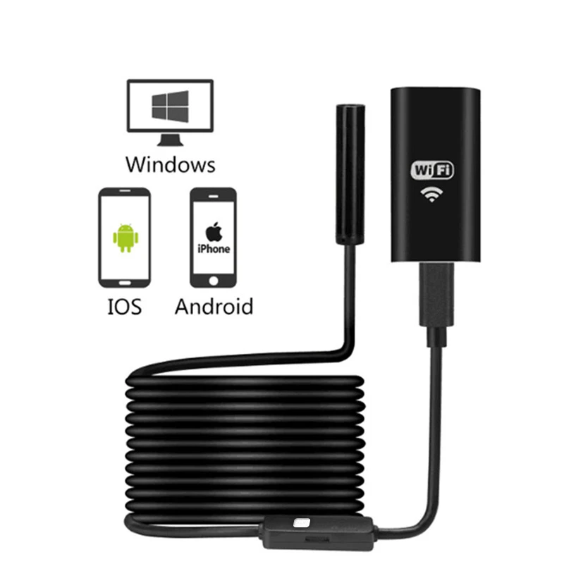 Wifi эндоскоп камера Мини водонепроницаемая мягкая проверка кабеля 8 мм 1 м USB
