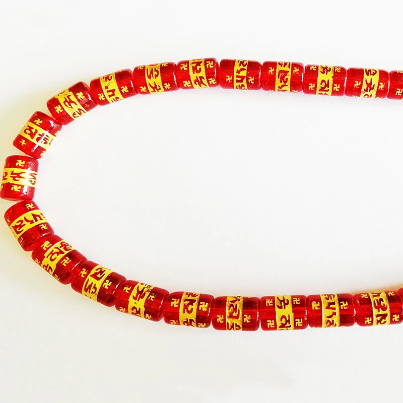 

33Pcs/Lot 12*8mm Red Cylinder Beads Crystal Buddhism Six Words Mantra Beads for Jewelry Making DIY Original Bracelets