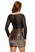 Fashion new Woman clothing Clubwear Ladies see-through patchwork club Long Sleeves Bodycon Mesh Shadow Sequin Bottom Dress 22804