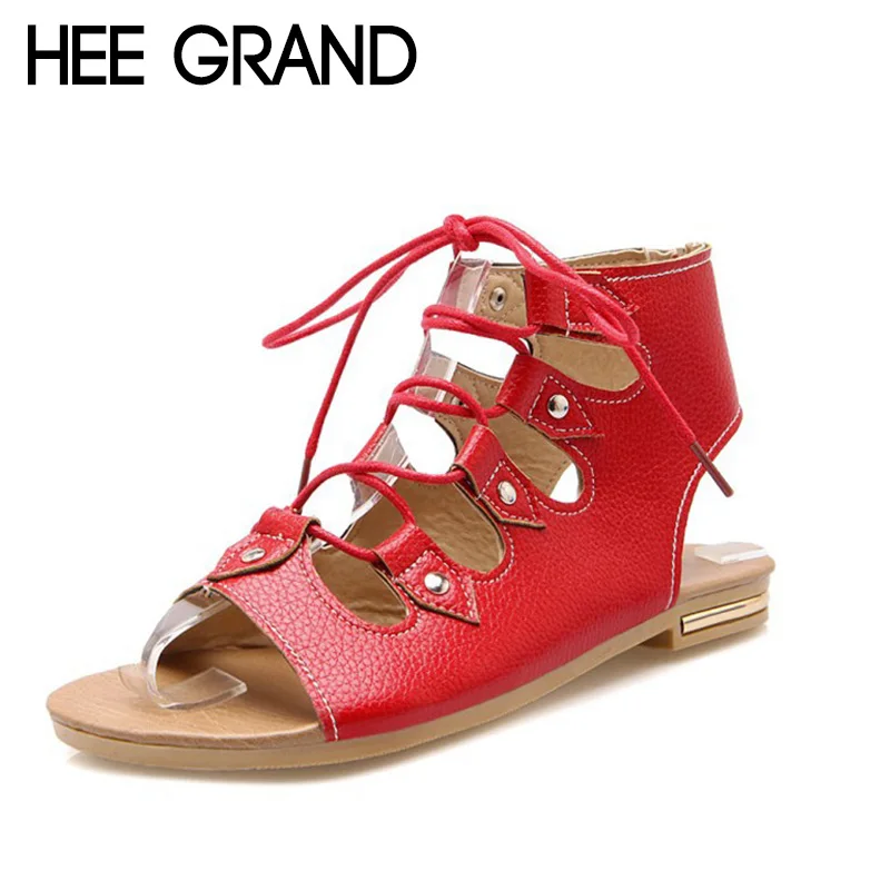 HEE GRAND/2018 женские модные сандалии на плоской подошве удобные со шнуровкой Mujer