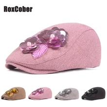 RoxCober Модные женские береты с цветами хлопковая льняная Кепка-восьмиклинка картуз Гольф вождения плоская кепка таксиста кепка газетчика шляпа