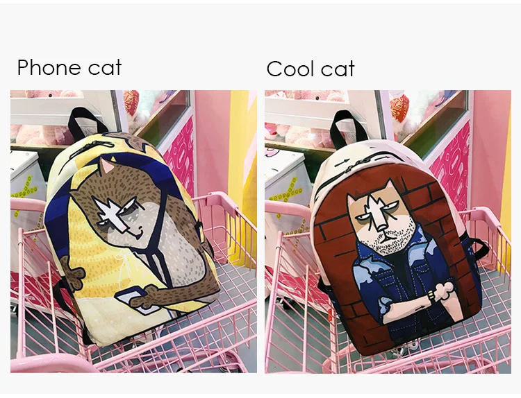 Menghuo Lovely Cat Printing Backpack Women Canvas Backpack School Bags for Teenagers Ladies Casual Cute Rucksack Bookbags (3)