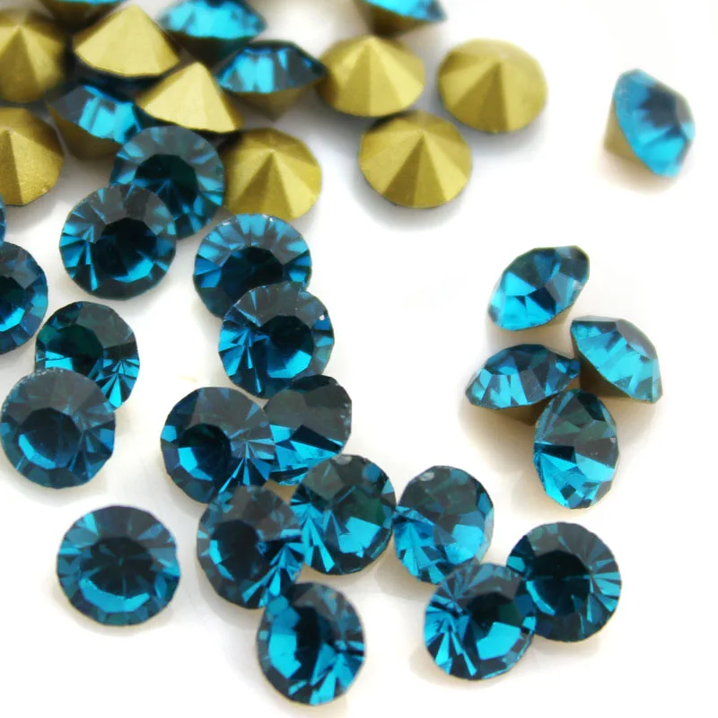 

Blue Zircon Color~SS20~SS40 Round Crystal loose Pointback rhinestones,Glass glue on Garment/Nail art Rhinestones
