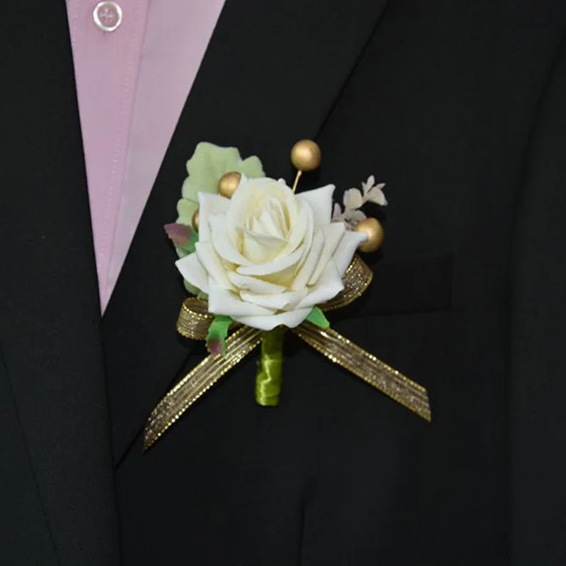 6 x Gold Single Rose Flower Wedding Buttonholes NEW Handmade 