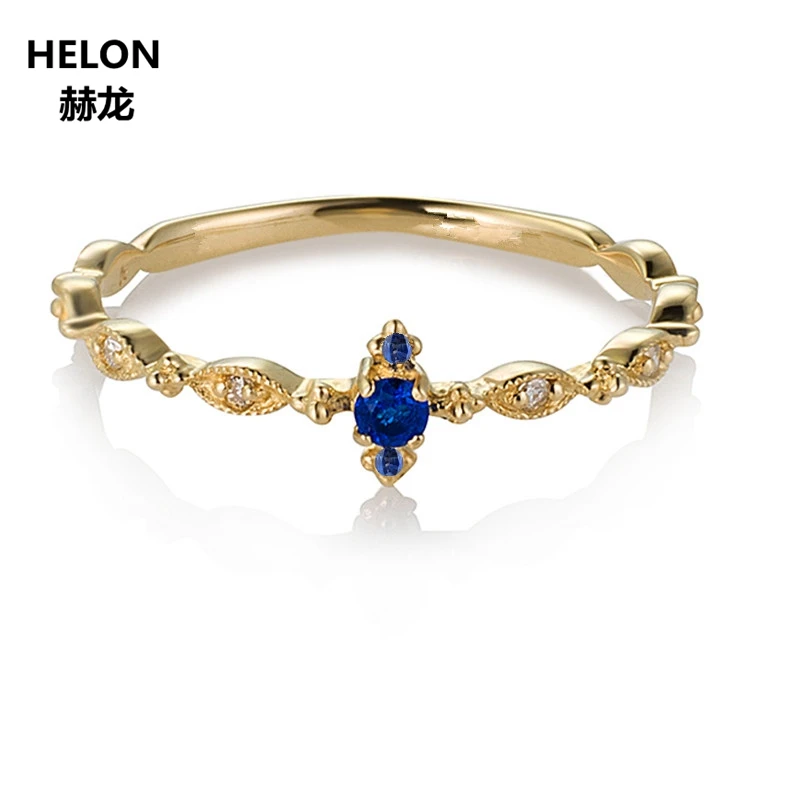 Natural Diamonds Engagement Wedding Ring for Women Solid 14k Yellow Gold Sapphires Ring Anniversary Band Fine Jewelry Trendy