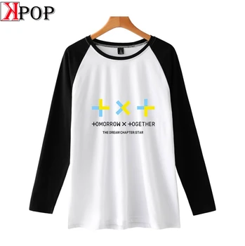 

LUCKYFIRDAYF TXT Fashion Long Sleeve T-shirt Harajuku Streetwear Fans Autumn Geometric Pattern Hip Hop College Style T-shirt
