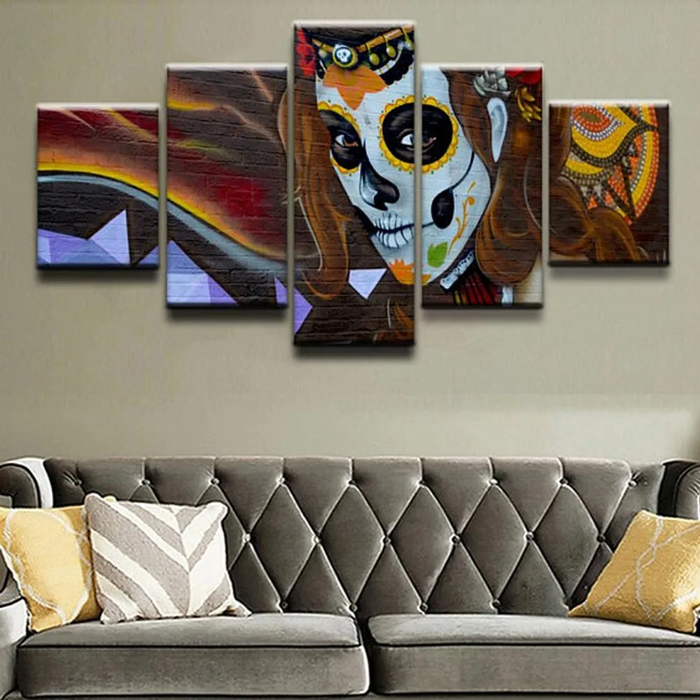 Calavera Woman Canvas Set, Sugar Skull Design Wall Art, Sugar Skull