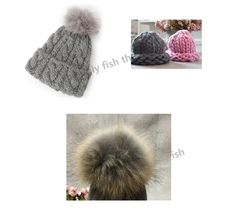 Winter fur pompom hat for women fur hat pom pom hat fur pom poms beanie women bobble hat (4)