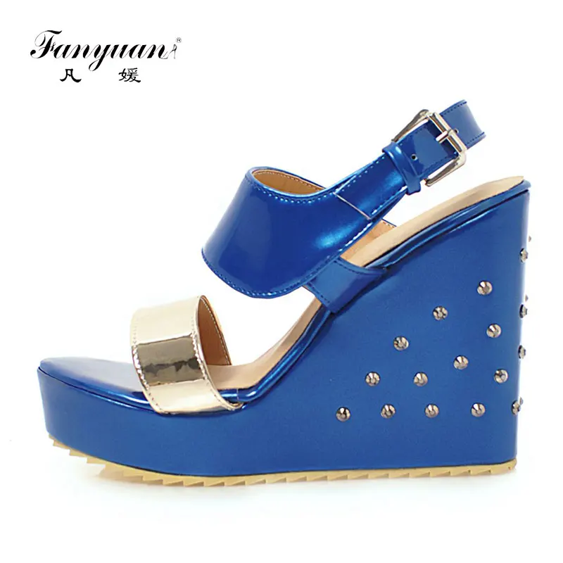 

Fanyuan Women's Summer Sandals Wedge Shoes Ladies Mixed Colors Extreme High Heels Stylish Rivet Ankle Strap Sandals Size 34-39