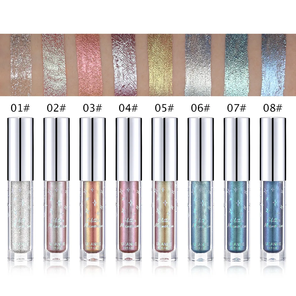 Ucanbe brand shining glitter liquid eyeshadow 8 colors waterproof long