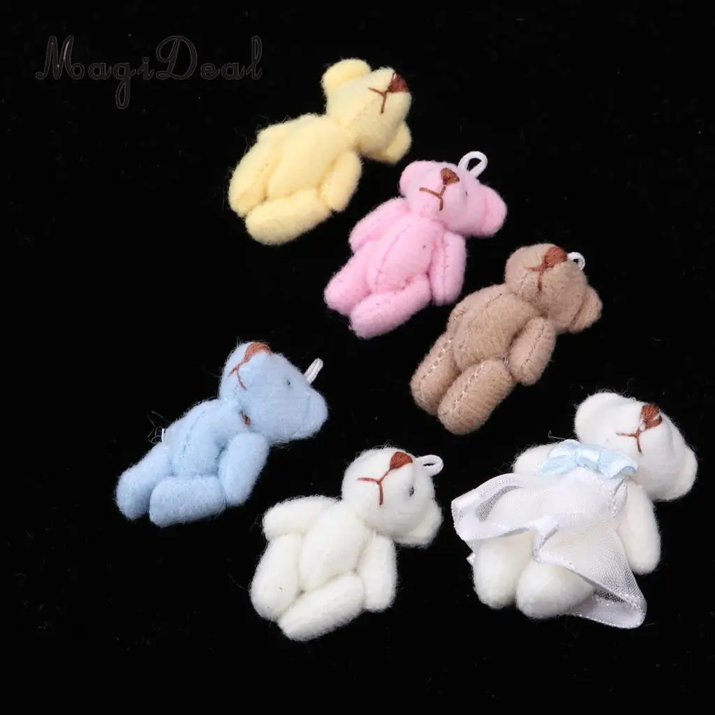 6Pcs 1/12 Doll Mini Cotton Little Bear Toy Cartoon Plush Animal Toy Keychain for Doll Accs Children Girls Xmas Gift
