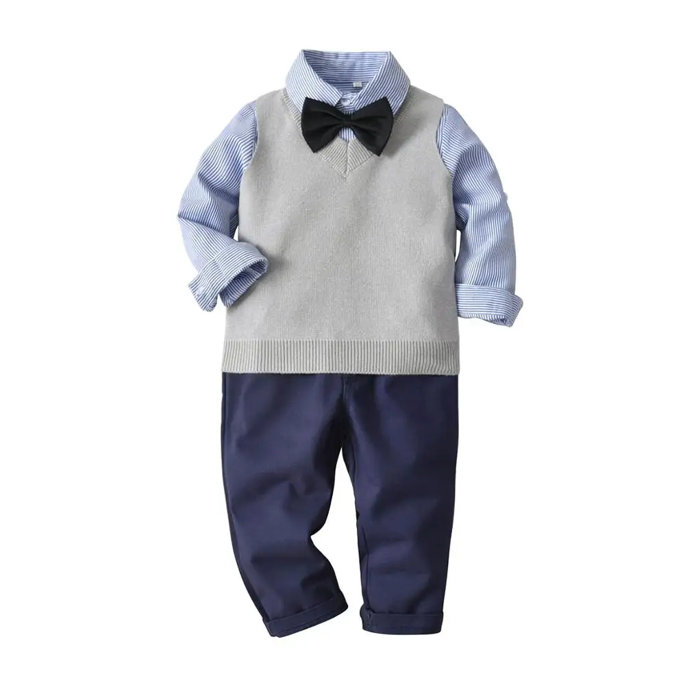 Одежда для мальчиков; сезон весна-осень; модный костюм для малышей; Детские костюмы в британском стиле; рубашка с длинными рукавами для джентльменов; жилет; брюки; Sui - Цвет: Gray