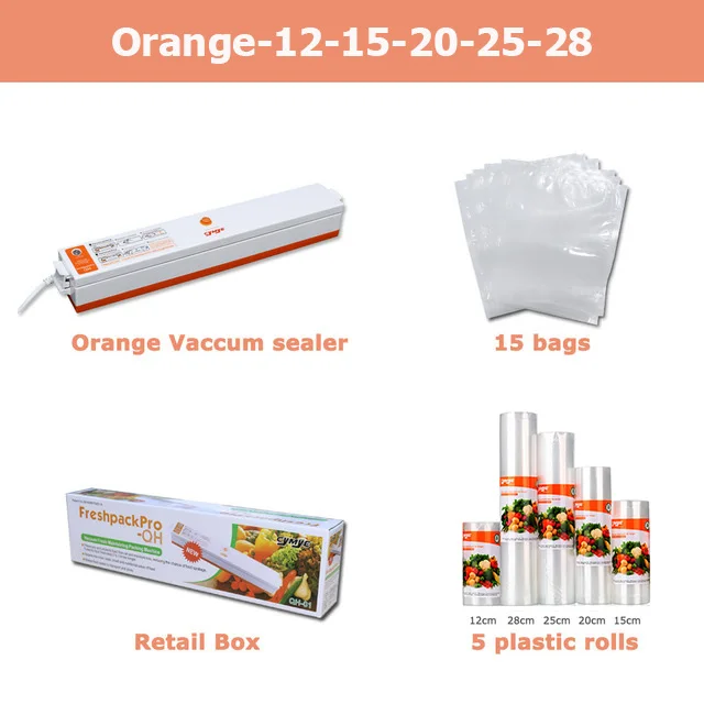 CYMYE еда контейнер вакуумные герметик QH01 машина+ пластик рулонов - Цвет: Orange12-15-20-25-28